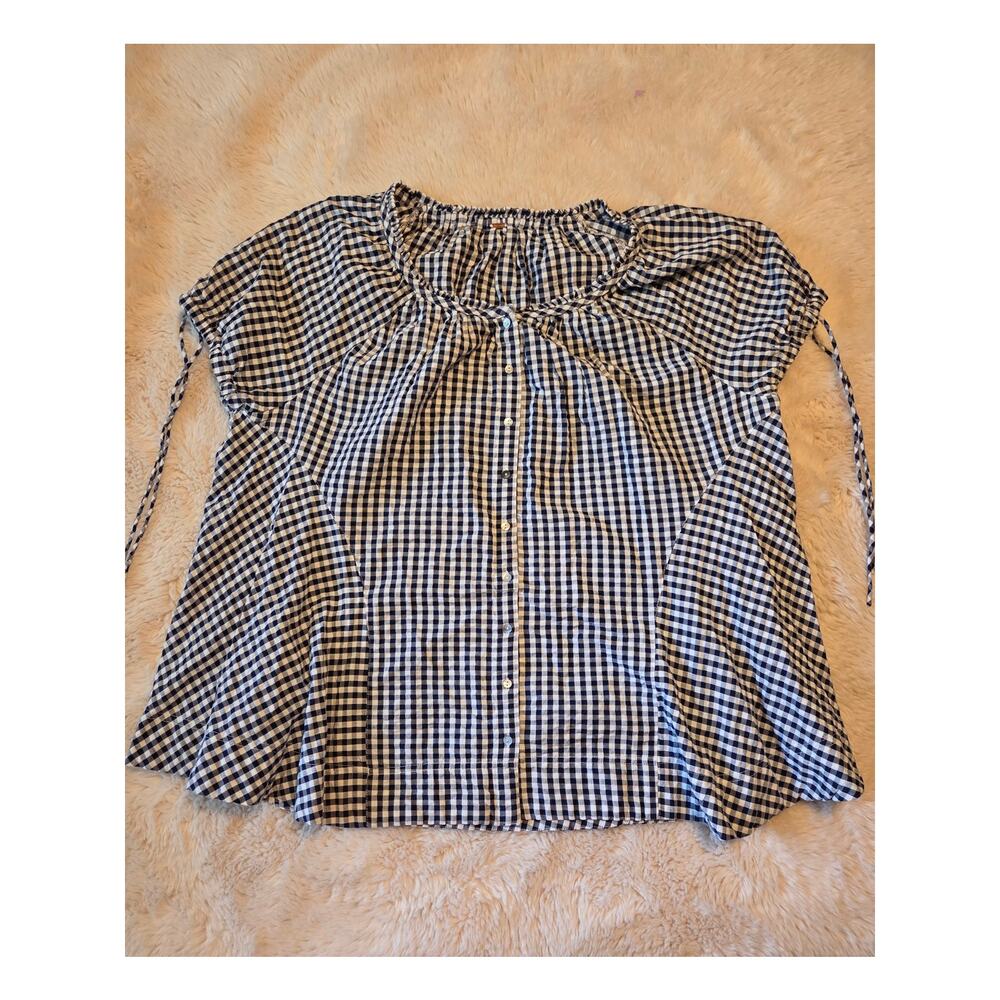 Free People Farley Gingham Navy White Tunic oversized Fit size M - Picture 9 of 9